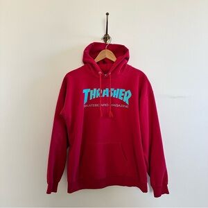 Vintage Thrasher Skater Red Hoodie with Blue Logo- M